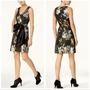 NWOT Trina Turk Taylor Metallic Floral Print Mini Dress Cocktail Black Gold • 14
